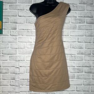 Papaya One Shoulder Tiered Tan Dress Size Large